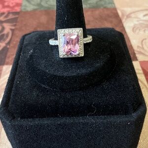 Cushion cut, pink gemstone, Hollow ring sterling silver with cubic zirconia